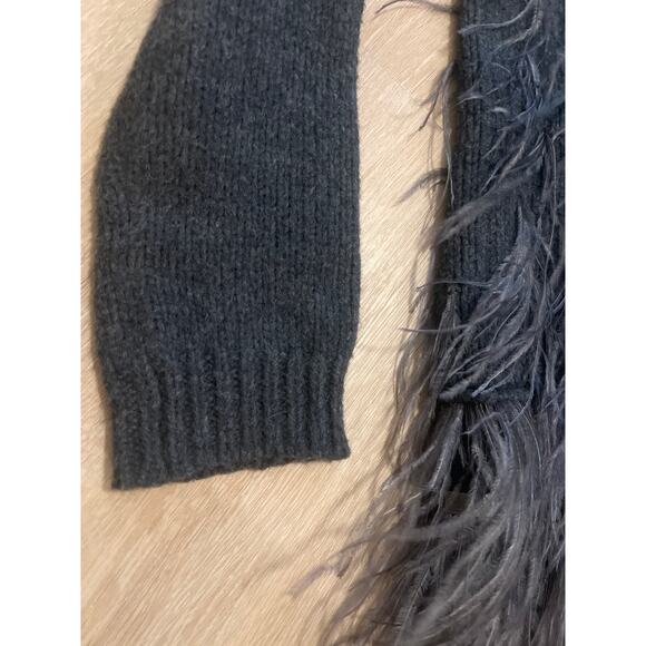 Elizabeth and James Feather Trimmed Cotton Blend Sweater Dark Gray Size Small - Picture 4 of 6